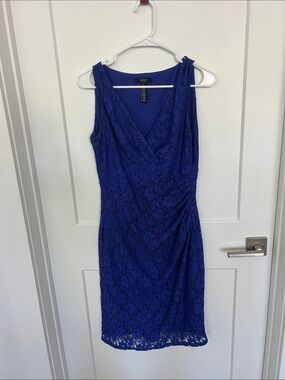 Chaps Royal Blue Lace V‑Neck Midi Dress size 6